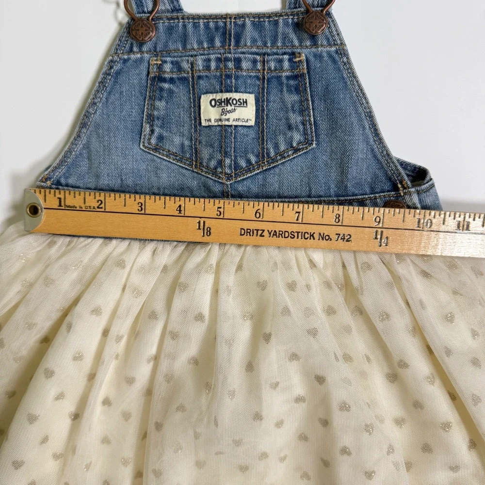 OshKosh B'gosh 24m denim tulle Overall Dress Baby Girls Glitter Hearts